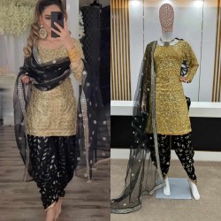 Golden and black Punjabi patiala dhoti suit